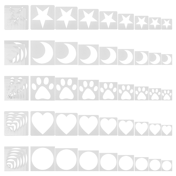 PandaHall SUPERFINDINGS 40Sheets Painting Stencil 5 Styles Plastic Stencil Star Heart Round Moon Paw Stencil Reusable Art Craft Stencils for..., White
PandaHall SUPERFINDINGS 40Sheets Painting Stencil 5 Styles Plastic Stencil Star Heart Round Moon Paw Stencil Reusable Art Craft Stencils for..., White