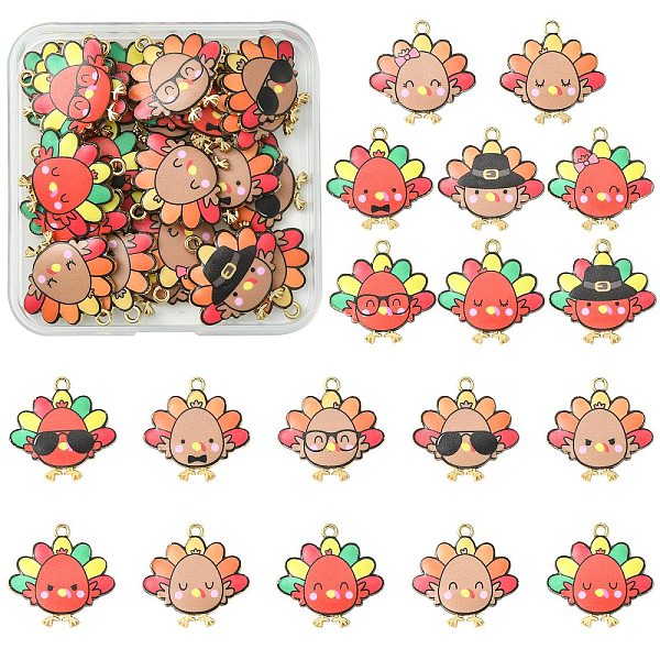 PandaHall 36Pcs 18 Styles Cute Printed Alloy Pendants, Light Gold, Turkey Charm, Mixed Color, 26x26x2mm, Hole: 2mm, 2pcs/style Alloy Rooster..., Multicolor
PandaHall 36Pcs 18 Styles Cute Printed Alloy Pendants, Light Gold, Turkey Charm, Mixed Color, 26x26x2mm, Hole: 2mm, 2pcs/style Alloy Rooster..., Multicolor