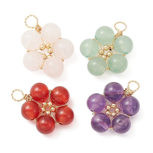PandaHall Natural Mixed Stone Round Copper Wire Wrapped Pendants, Flower Charms, with Golden Plated Brass Round Spacer Beads...
PandaHall Natural Mixed Stone Round Copper Wire Wrapped Pendants, Flower Charms, with Golden Plated Brass Round Spacer Beads...