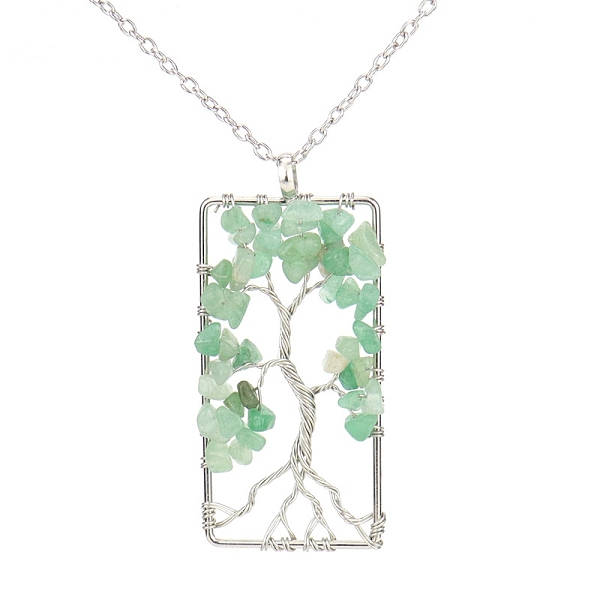 PandaHall Platinum Tone Copper Wire Natural Green Aventurine Chips Pendant Necklaces, Rectangle with Tree of Life Jewelry for Women Men...
PandaHall Platinum Tone Copper Wire Natural Green Aventurine Chips Pendant Necklaces, Rectangle with Tree of Life Jewelry for Women Men...