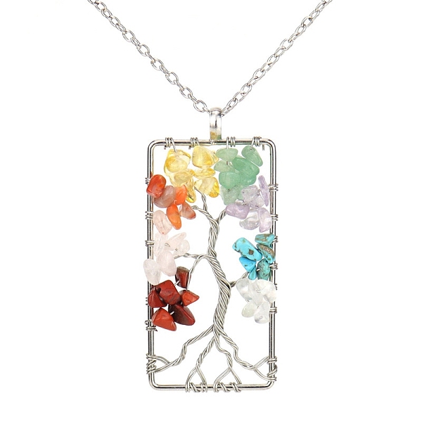 PandaHall Platinum Tone Copper Wire Gemstone Chips Pendant Necklaces, Rectangle with Tree of Life Jewelry for Women Men, 20.08 inch(51cm)...
PandaHall Platinum Tone Copper Wire Gemstone Chips Pendant Necklaces, Rectangle with Tree of Life Jewelry for Women Men, 20.08 inch(51cm)...
