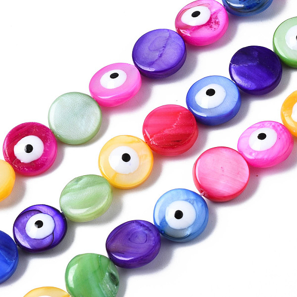 PandaHall Natural Freshwater Shell Beads Strands, with Enamel, Dyed, Flat Round with Evil Eye, Mixed Color, 10x4~5mm, Hole: 0.8mm, about..., Multicolor
PandaHall Natural Freshwater Shell Beads Strands, with Enamel, Dyed, Flat Round with Evil Eye, Mixed Color, 10x4~5mm, Hole: 0.8mm, about..., Multicolor