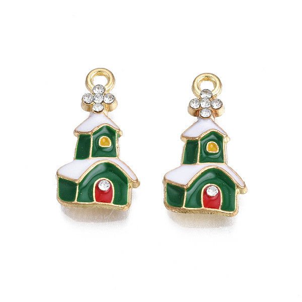 PandaHall Rack Plating Alloy Enamel Pendants, with Crystal Rhinestone, Cadmium Free & Nickel Free & Lead Free, Light Gold, Christmas, House..., Green
PandaHall Rack Plating Alloy Enamel Pendants, with Crystal Rhinestone, Cadmium Free & Nickel Free & Lead Free, Light Gold, Christmas, House..., Green