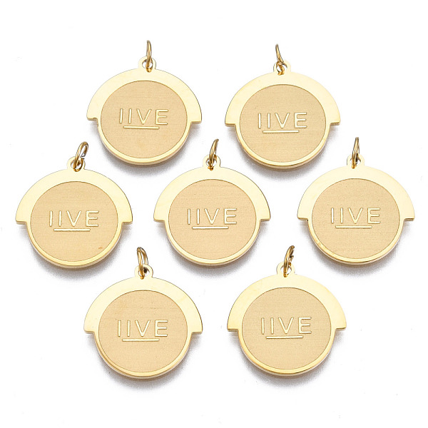 PandaHall 316 Surgical Stainless Steel Charms, with Jump Rings, Flat Round with Word Live, Real 14K Gold Plated, 14x14x1mm, Hole: 2mm, Jump...
PandaHall 316 Surgical Stainless Steel Charms, with Jump Rings, Flat Round with Word Live, Real 14K Gold Plated, 14x14x1mm, Hole: 2mm, Jump...