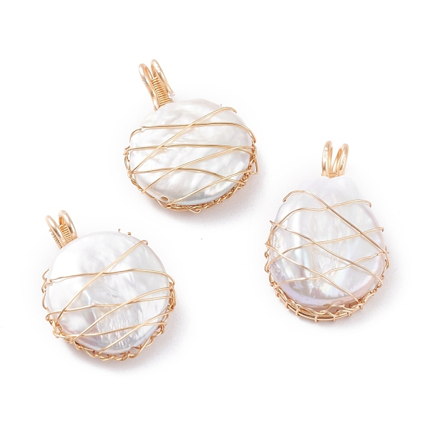 PandaHall Natural Baroque Pearl Keshi Pearl Pendants, with Real 18K Gold Plated Eco-Friendly Copper Wire, Flat Round, Seashell Color...
PandaHall Natural Baroque Pearl Keshi Pearl Pendants, with Real 18K Gold Plated Eco-Friendly Copper Wire, Flat Round, Seashell Color...
