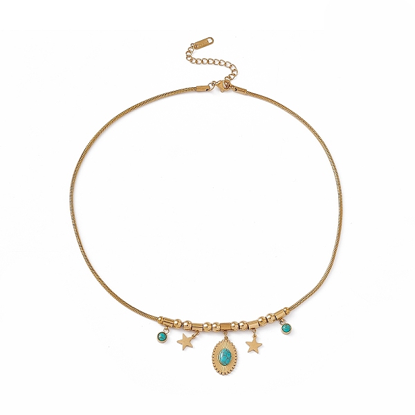 PandaHall Synthetic Turquoise Pendant Necklace with 304 Stainless Steel Round Snake Chains, Golden, Oval Pattern, 16.14 inch(41cm) Synthetic...
PandaHall Synthetic Turquoise Pendant Necklace with 304 Stainless Steel Round Snake Chains, Golden, Oval Pattern, 16.14 inch(41cm) Synthetic...