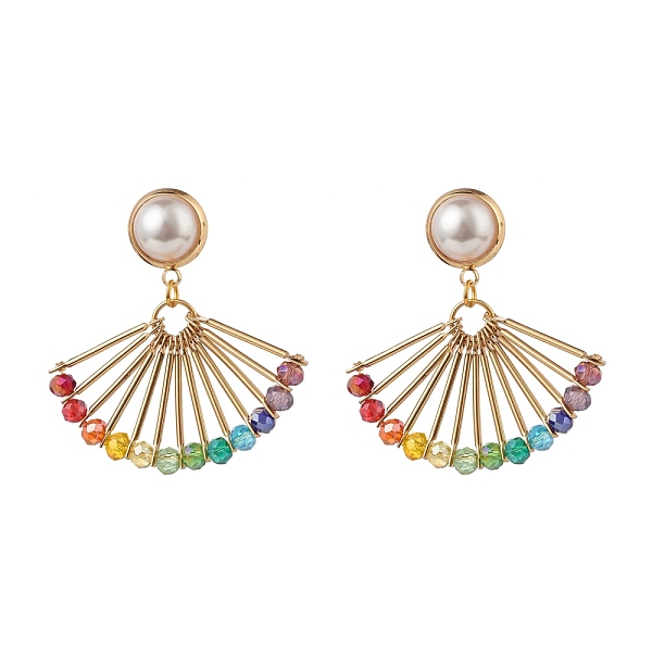 PandaHall Fan Shape Glass Beads Dangle Stud Earrings for Girl Women, ABS Plastic Pearl Beads Earrings, Golden, Colorful, 42mm, Pin: 0.7mm...
PandaHall Fan Shape Glass Beads Dangle Stud Earrings for Girl Women, ABS Plastic Pearl Beads Earrings, Golden, Colorful, 42mm, Pin: 0.7mm...