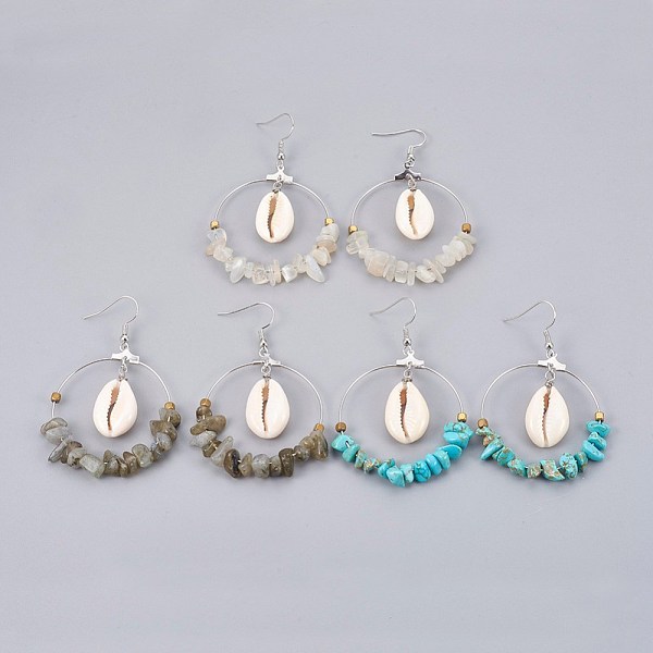 PandaHall Chip Gemstone Dangle Earrings, with Cowrie Shell and Electroplate Non-magnetic Hematite Beads, Brass Findings, 66mm, Pin: 0.7mm..., Multicolor
PandaHall Chip Gemstone Dangle Earrings, with Cowrie Shell and Electroplate Non-magnetic Hematite Beads, Brass Findings, 66mm, Pin: 0.7mm..., Multicolor