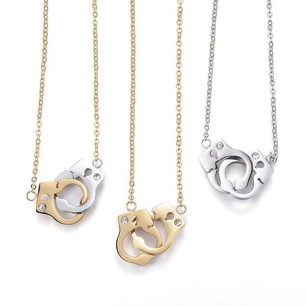 PandaHall 304 Stainless Steel Pendant Necklaces, with Rhinestone, Handcuffs, Mixed Color, 17.32 inch(44cm) Rhinestone Clear
PandaHall 304 Stainless Steel Pendant Necklaces, with Rhinestone, Handcuffs, Mixed Color, 17.32 inch(44cm) Rhinestone Clear