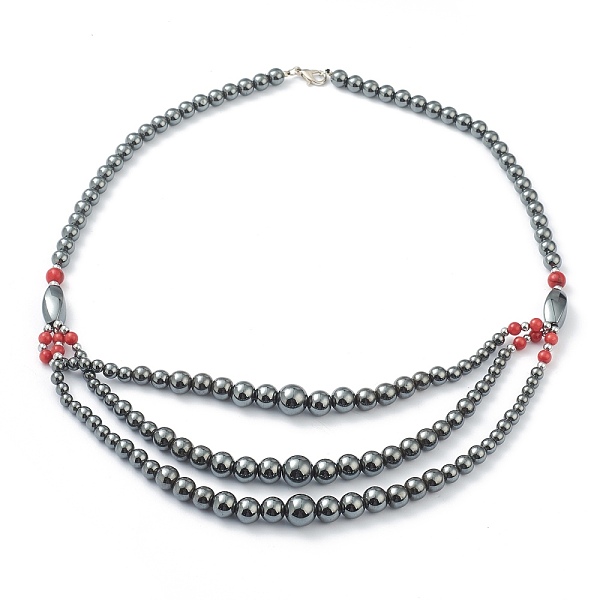 PandaHall Non-Magnetic Synthetic Hematite & Turquoise Beades 3 Layer Necklaces, with Alloy Lobster Claw Clasps, Round & Twistd, Red, 20.27...
PandaHall Non-Magnetic Synthetic Hematite & Turquoise Beades 3 Layer Necklaces, with Alloy Lobster Claw Clasps, Round & Twistd, Red, 20.27...