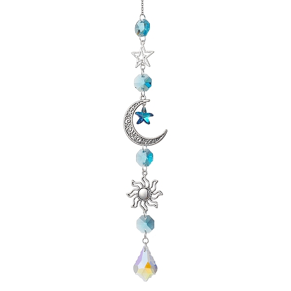 PandaHall Glass Pendant Decorations, With Alloy Finding, Star with Moon, Blue, 300mm Glass Moon Blue
PandaHall Glass Pendant Decorations, With Alloy Finding, Star with Moon, Blue, 300mm Glass Moon Blue