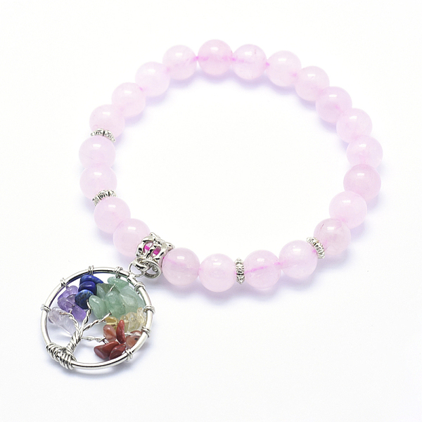 PandaHall Natural Rose Quartz Stretch Charm Bracelets, with Alloy Pendants, Flat Round with Tree, 2-1/4 inch(56mm) Rose Quartz Pink
PandaHall Natural Rose Quartz Stretch Charm Bracelets, with Alloy Pendants, Flat Round with Tree, 2-1/4 inch(56mm) Rose Quartz Pink