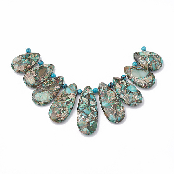 PandaHall Synthetic Gemstone Beads Strands, Dyed, Gold Line Turquoise and Regalite, Graduated Fan Pendants, Focal Beads, Teardrop, Teal..., Cyan
PandaHall Synthetic Gemstone Beads Strands, Dyed, Gold Line Turquoise and Regalite, Graduated Fan Pendants, Focal Beads, Teardrop, Teal..., Cyan