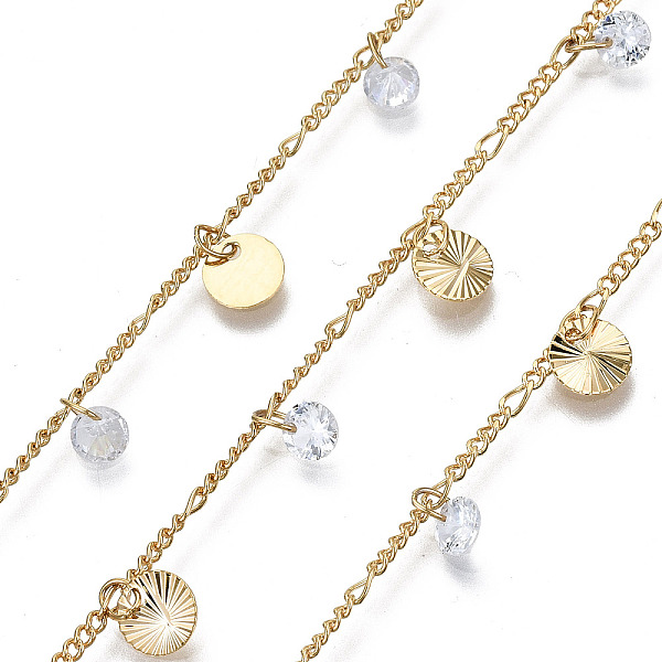 PandaHall Handmade Brass Figaro Chains, with Cubic Zirconia Charms and Spool, Soldered, Cadmium Free & Nickel Free & Lead Free, Textured..., Clear
PandaHall Handmade Brass Figaro Chains, with Cubic Zirconia Charms and Spool, Soldered, Cadmium Free & Nickel Free & Lead Free, Textured..., Clear