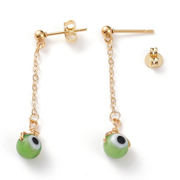 PandaHall 304 Stainless Steel Dangle Stud Earrings, with Ear Nuts, Brass Cable Chains and Handmade Evil Eye Lampwork Round Beads, Golden...
PandaHall 304 Stainless Steel Dangle Stud Earrings, with Ear Nuts, Brass Cable Chains and Handmade Evil Eye Lampwork Round Beads, Golden...