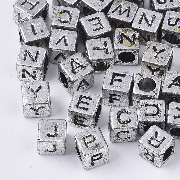 PandaHall Plated Acrylic Beads, Horizontal Hole, Cube with Random Initial Letter, Antique Silver, 6x6x6mm, Hole: 3.5mm, about 2500pcs/500g...
PandaHall Plated Acrylic Beads, Horizontal Hole, Cube with Random Initial Letter, Antique Silver, 6x6x6mm, Hole: 3.5mm, about 2500pcs/500g...