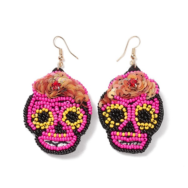 PandaHall Halloween Skull Glass Seed Braided Big Dangle Earrings, 316 Stainless Steel Wraped Jewelry for Women, Hot Pink, 70mm, Pin: 0.6mm...
PandaHall Halloween Skull Glass Seed Braided Big Dangle Earrings, 316 Stainless Steel Wraped Jewelry for Women, Hot Pink, 70mm, Pin: 0.6mm...