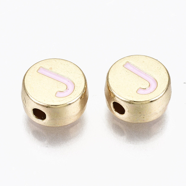 PandaHall Alloy Enamel Beads, Cadmium Free & Lead Free, Flat Round with Initial Letters, Light Gold, Pearl Pink, Letter.J, 8x4mm, Hole...
PandaHall Alloy Enamel Beads, Cadmium Free & Lead Free, Flat Round with Initial Letters, Light Gold, Pearl Pink, Letter.J, 8x4mm, Hole...