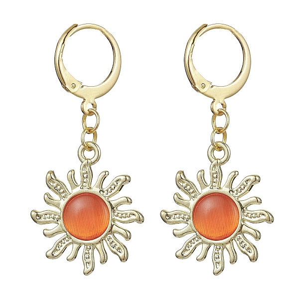PandaHall Golden Alloy Sun Shape Dangle Leverback Earrings with Cat Eye, Orange Red, 40mm, Pin: 1mm Cat Eye Sun
PandaHall Golden Alloy Sun Shape Dangle Leverback Earrings with Cat Eye, Orange Red, 40mm, Pin: 1mm Cat Eye Sun
