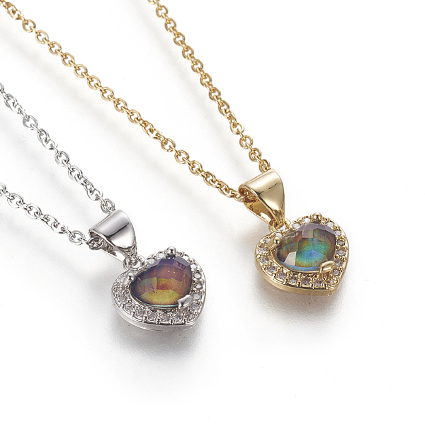 PandaHall Temperature Changing Color Glass Pendant Necklaces, with Brass Micro Pave Cubic Zirconia Findings, Heart, Mixed Color, 17.5 inch..., Clear
PandaHall Temperature Changing Color Glass Pendant Necklaces, with Brass Micro Pave Cubic Zirconia Findings, Heart, Mixed Color, 17.5 inch..., Clear
