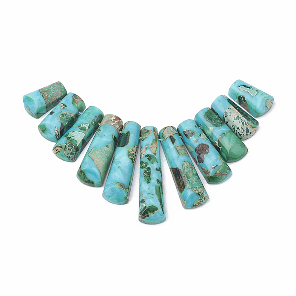 PandaHall Synthetic Gemstone Beads Strands, Regalite and Turquoise, Graduated Fan Pendants, Focal Beads, Dyed, Turquoise, 15~39.5x9~10x5~5mm..., Green
PandaHall Synthetic Gemstone Beads Strands, Regalite and Turquoise, Graduated Fan Pendants, Focal Beads, Dyed, Turquoise, 15~39.5x9~10x5~5mm..., Green