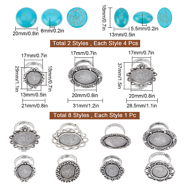 PandaHall SUNNYCLUE 8 Sets 2 Styles DIY Gemstone Cabochon Ring Setting Including Adjustable Oval Flat Round Ring Blank & Oval Turquoise...
PandaHall SUNNYCLUE 8 Sets 2 Styles DIY Gemstone Cabochon Ring Setting Including Adjustable Oval Flat Round Ring Blank & Oval Turquoise...
