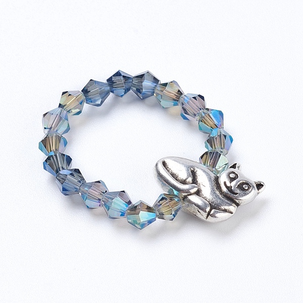 PandaHall Electroplate Faceted Glass Beads Rings, with Alloy Beads, Cat Shape, Light Sky Blue, Size 8, 18mm Glass Blue
PandaHall Electroplate Faceted Glass Beads Rings, with Alloy Beads, Cat Shape, Light Sky Blue, Size 8, 18mm Glass Blue