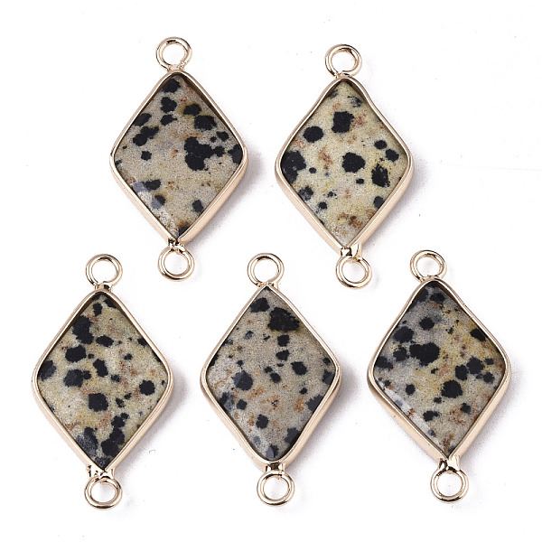 PandaHall Natural Dalmatian Jasper Links Connectors, with Edge Light Gold Plated Brass Findings, Faceted, Rhombus, 29~30x15x4mm, Hole: 2.5mm...
PandaHall Natural Dalmatian Jasper Links Connectors, with Edge Light Gold Plated Brass Findings, Faceted, Rhombus, 29~30x15x4mm, Hole: 2.5mm...