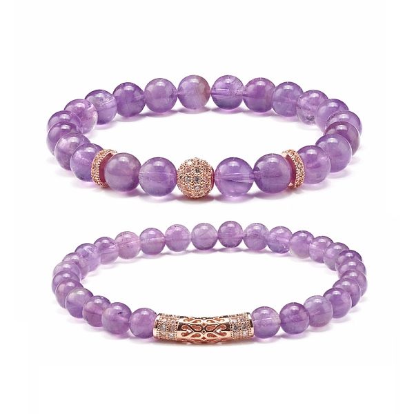 PandaHall Natural Amethyst Round Beads Stretch Bracelets Set, Round & Tube Brass Micro Pave Cubic Zirconia Beads Bracelets, Rose Gold, Inner..., Clear
PandaHall Natural Amethyst Round Beads Stretch Bracelets Set, Round & Tube Brass Micro Pave Cubic Zirconia Beads Bracelets, Rose Gold, Inner..., Clear