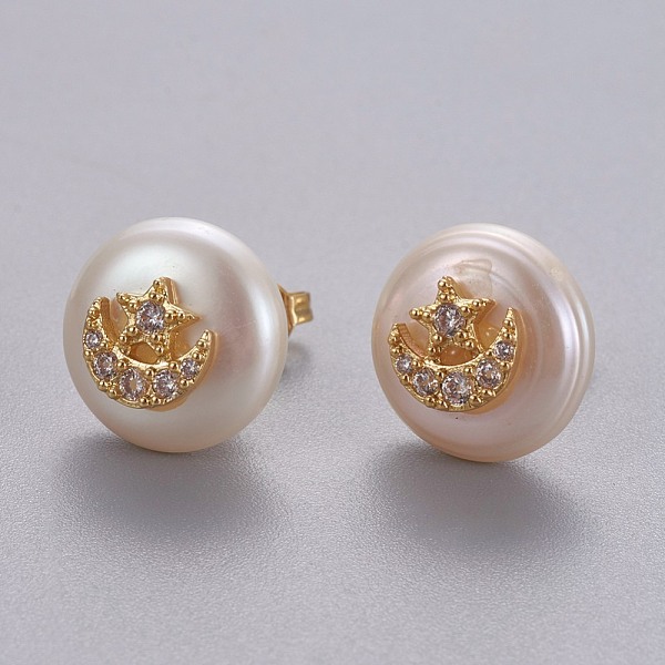 PandaHall Natural Pearl Stud Earrings, with Brass Micro Pave Cubic Zirconia Findings, Flat Round with Star & Moon, Long-Lasting Plated, with..., Clear
PandaHall Natural Pearl Stud Earrings, with Brass Micro Pave Cubic Zirconia Findings, Flat Round with Star & Moon, Long-Lasting Plated, with..., Clear
