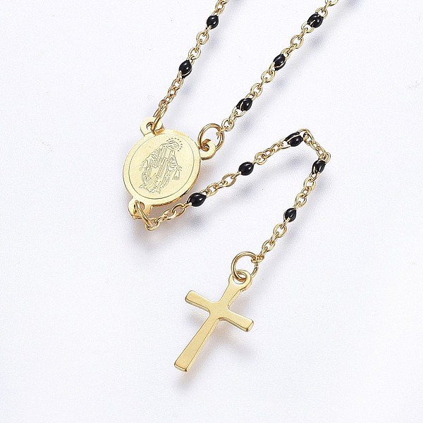 PandaHall 304 Stainless Steel Lariat Necklaces, with Enamel and Lobster Claw Clasps, Oval with Cross, Virgin and Child, Golden, Black, 16.9...
PandaHall 304 Stainless Steel Lariat Necklaces, with Enamel and Lobster Claw Clasps, Oval with Cross, Virgin and Child, Golden, Black, 16.9...