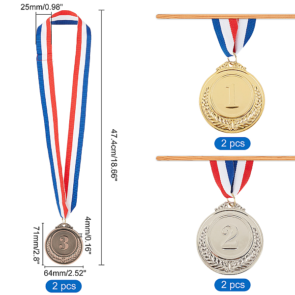 PandaHall GLOBLELAND 6Pcs 3 Colors Zinc Alloy Medals, with Polyester Cord, Flat Round with Number 1 & 2 & 3, Mixed Color, 18.6 inch(47.4cm)...
PandaHall GLOBLELAND 6Pcs 3 Colors Zinc Alloy Medals, with Polyester Cord, Flat Round with Number 1 & 2 & 3, Mixed Color, 18.6 inch(47.4cm)...