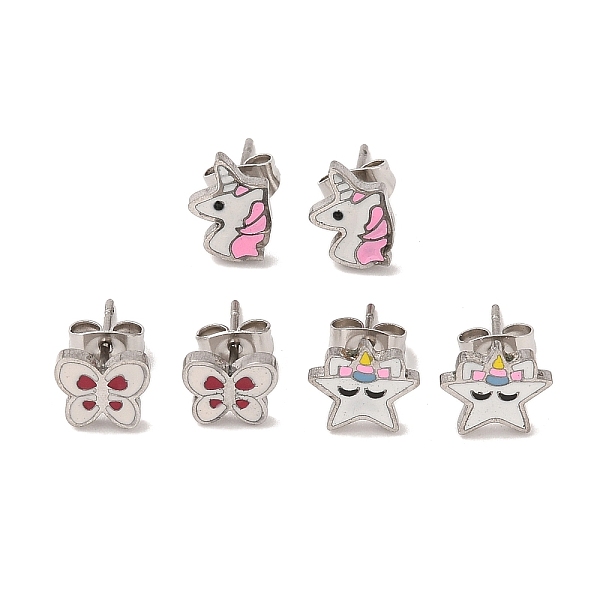 PandaHall 3 Pairs 3 Styles 304 Stainless Steel Enamel Stud Earrings for Women, Star & Horse & Butterfly, Stainless Steel Color...
PandaHall 3 Pairs 3 Styles 304 Stainless Steel Enamel Stud Earrings for Women, Star & Horse & Butterfly, Stainless Steel Color...