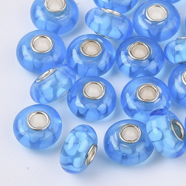 PandaHall Handmade Lampwork European Beads, Inner Flower, Large Hole Beads, with Silver Color Plated Brass Single Cores, Rondelle, Deep Sky..., Blue
PandaHall Handmade Lampwork European Beads, Inner Flower, Large Hole Beads, with Silver Color Plated Brass Single Cores, Rondelle, Deep Sky..., Blue