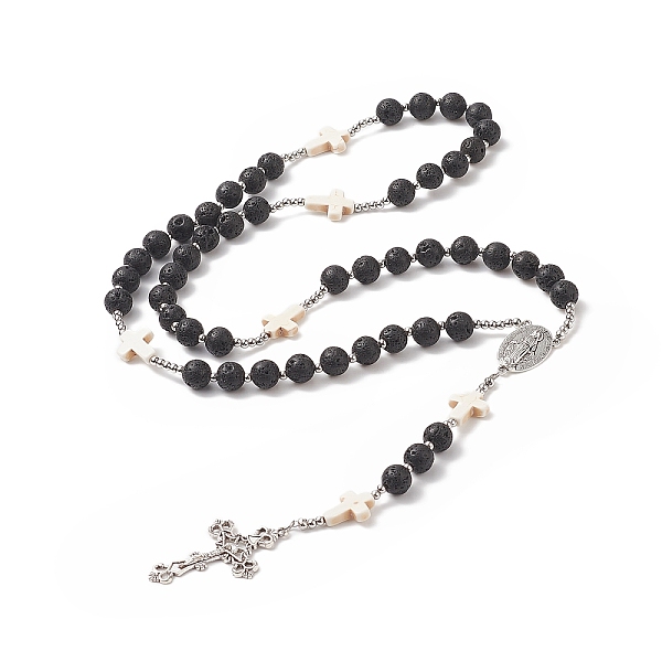 PandaHall Natural Lava Rock & Synthetic Turquoise Cross Rosary Bead Necklace, Alloy Virgin Mary Pendant Necklace for Women, Antique Silver...
PandaHall Natural Lava Rock & Synthetic Turquoise Cross Rosary Bead Necklace, Alloy Virgin Mary Pendant Necklace for Women, Antique Silver...