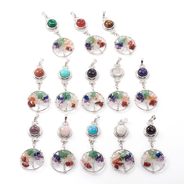 PandaHall Natural & Synthetic Mixed Big Pendants, with Brass Findings and Tree of Life Natural Mixed Stone, Flat Round, Platinum, 68.5mm...
PandaHall Natural & Synthetic Mixed Big Pendants, with Brass Findings and Tree of Life Natural Mixed Stone, Flat Round, Platinum, 68.5mm...
