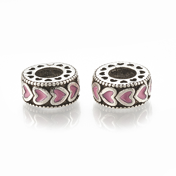 PandaHall Alloy European Beads, Large Hole Beads, with Enamel, Flat Round with Heart, Antique Silver, Pearl Pink, 11.5x5mm, Hole: 5mm...
PandaHall Alloy European Beads, Large Hole Beads, with Enamel, Flat Round with Heart, Antique Silver, Pearl Pink, 11.5x5mm, Hole: 5mm...