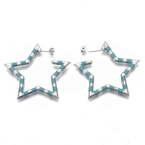 PandaHall (Jewelry Parties Factory Sale)Brass Stud Earrings, with Enamel and Earring Backs, Star, Real Platinum Plated, Dark Turquoise..., Cyan
PandaHall (Jewelry Parties Factory Sale)Brass Stud Earrings, with Enamel and Earring Backs, Star, Real Platinum Plated, Dark Turquoise..., Cyan