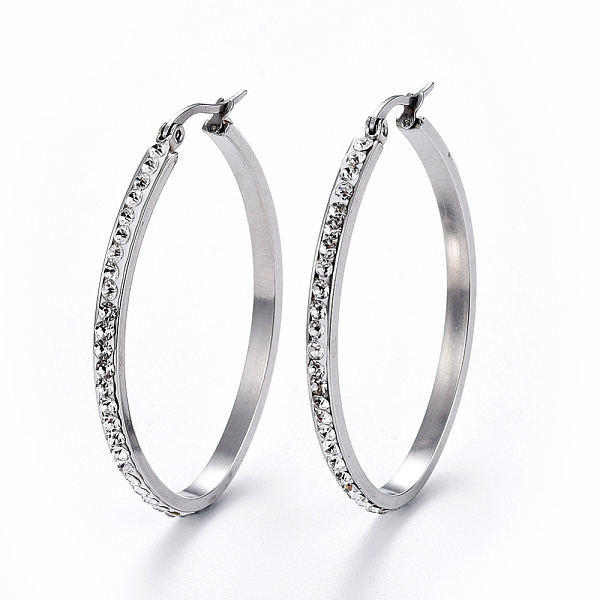 PandaHall 304 Stainless Steel Hoop Earrings, with Polymer Clay Rhinestone, Crystal, Stainless Steel Color, 53x39x3mm, Pin: 0.7x1mm..., Clear
PandaHall 304 Stainless Steel Hoop Earrings, with Polymer Clay Rhinestone, Crystal, Stainless Steel Color, 53x39x3mm, Pin: 0.7x1mm..., Clear