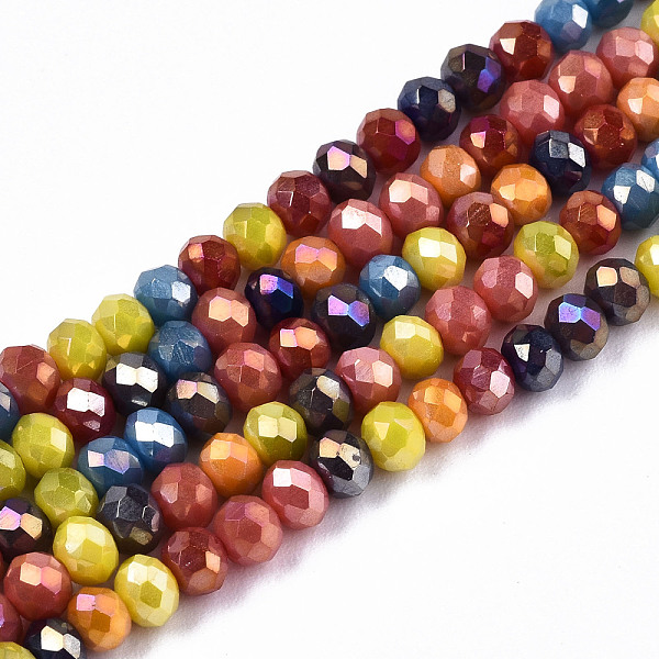 PandaHall Opaque Glass Beads Strands, Faceted, AB Color Plated, Rondelle, Mixed Color, 3.5x3mm, Hole: 0.8mm, about 140~144pcs/strand, 15.75..., Multicolor
PandaHall Opaque Glass Beads Strands, Faceted, AB Color Plated, Rondelle, Mixed Color, 3.5x3mm, Hole: 0.8mm, about 140~144pcs/strand, 15.75..., Multicolor