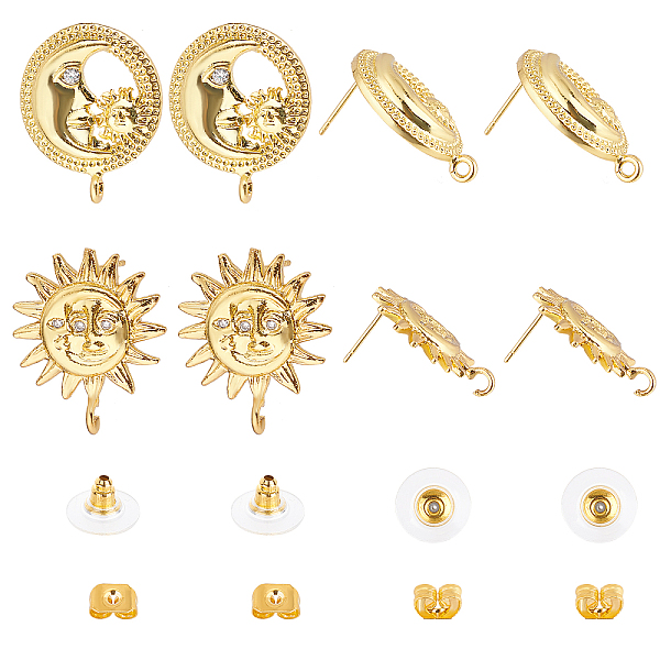 PandaHall 4 Pairs 2 Style Brass Stud Earring Findings, with Loop and Cubic Zirconia, Sun & Moon, Golden, 23x18.5~20x3~4mm, Hole: 1.6mm, Pin..., Clear
PandaHall 4 Pairs 2 Style Brass Stud Earring Findings, with Loop and Cubic Zirconia, Sun & Moon, Golden, 23x18.5~20x3~4mm, Hole: 1.6mm, Pin..., Clear