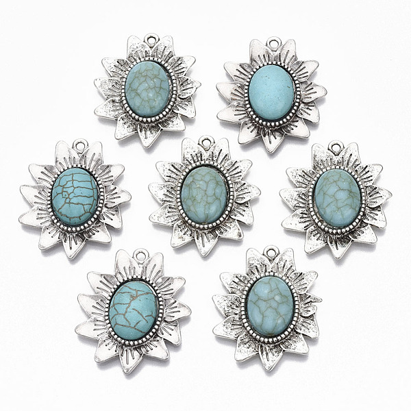 PandaHall Tibetan Style Alloy Pendants, with Synthetic Turquoise, Cadmium Free & Lead Free, Flower, Antique Silver, 34x28.5x6mm, Hole: 1.6mm...
PandaHall Tibetan Style Alloy Pendants, with Synthetic Turquoise, Cadmium Free & Lead Free, Flower, Antique Silver, 34x28.5x6mm, Hole: 1.6mm...