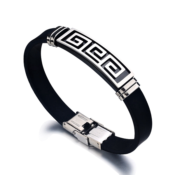 PandaHall Stainless Steel Greek Pattern Bracelet, Silicone Cord Bracelet, for Men, Stainless Steel Color, 7-7/8 inch(20cm) Stainless Steel..., Black
PandaHall Stainless Steel Greek Pattern Bracelet, Silicone Cord Bracelet, for Men, Stainless Steel Color, 7-7/8 inch(20cm) Stainless Steel..., Black