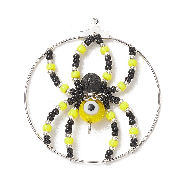 PandaHall Brass Pendants, with Glass Seed & Evil Eye Lampwork & Natural Lava Rock Beads, Ring with Spider Charms, Yellow, 44~48x40~43x8mm...
PandaHall Brass Pendants, with Glass Seed & Evil Eye Lampwork & Natural Lava Rock Beads, Ring with Spider Charms, Yellow, 44~48x40~43x8mm...