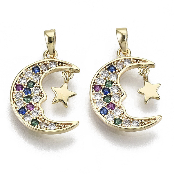 PandaHall Brass Micro Pave Cubic Zirconia Charms, Nickel Free, Moon with Star, Real 18K Gold Plated, Colorful, 14x10x1mm, Hole: 1x3mm...
PandaHall Brass Micro Pave Cubic Zirconia Charms, Nickel Free, Moon with Star, Real 18K Gold Plated, Colorful, 14x10x1mm, Hole: 1x3mm...