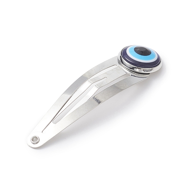 PandaHall Iron Snap Hair Clips, with Half Round Resin Evil Eye Cabochons for Woman Girls, Platinum, 53x13.5x4.5mm Iron Blue
PandaHall Iron Snap Hair Clips, with Half Round Resin Evil Eye Cabochons for Woman Girls, Platinum, 53x13.5x4.5mm Iron Blue