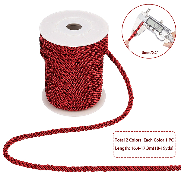 PandaHall Twisted Nylon Thread, Mixed Color, 5mm, about 18~19yards/roll(16.4m~17.3m/roll), 2 colors, 1roll/color, 2rolls Nylon Multicolor 
PandaHall Twisted Nylon Thread, Mixed Color, 5mm, about 18~19yards/roll(16.4m~17.3m/roll), 2 colors, 1roll/color, 2rolls Nylon Multicolor