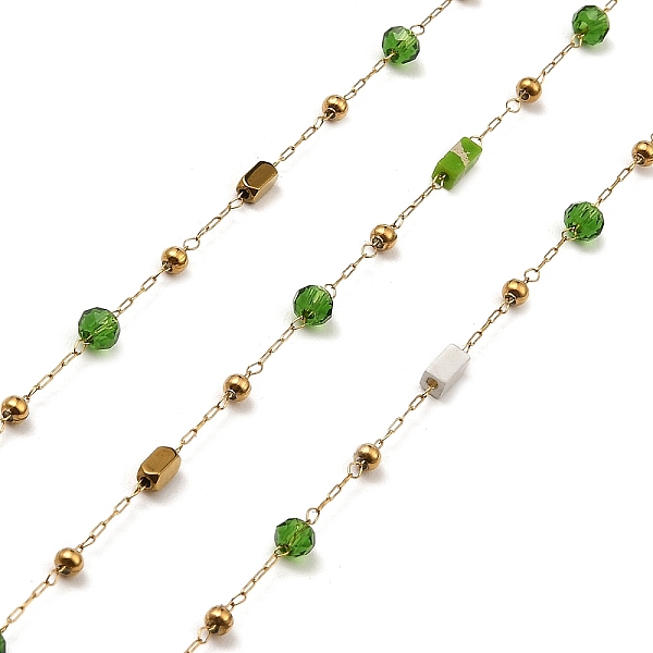 PandaHall Cuboid Natural Mixed Gemstone & Glass Rondelle Beaded Link Chains, with Golden 304 Stainless Steel Paperclip Chains, Soldered..., Green
PandaHall Cuboid Natural Mixed Gemstone & Glass Rondelle Beaded Link Chains, with Golden 304 Stainless Steel Paperclip Chains, Soldered..., Green