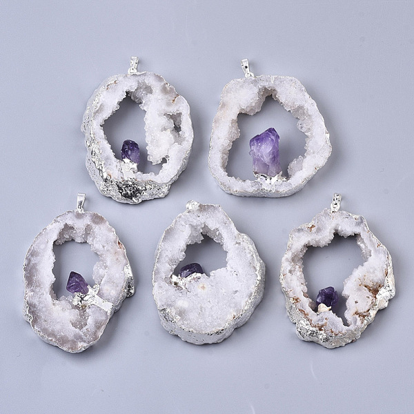 PandaHall Natural Druzy Agate Big Pendants, Edge Platinum Plated, with Natural Amethyst and Iron Snap on Bails, Nuggets, 37~71x29~55x9~15mm...
PandaHall Natural Druzy Agate Big Pendants, Edge Platinum Plated, with Natural Amethyst and Iron Snap on Bails, Nuggets, 37~71x29~55x9~15mm...