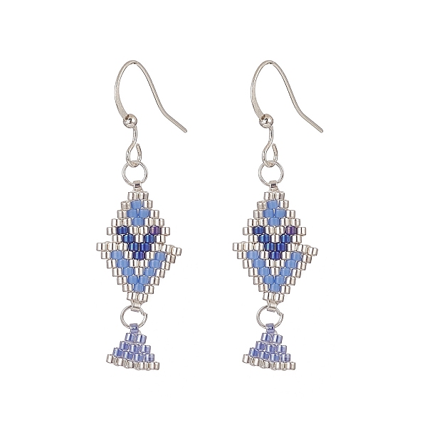 PandaHall Rhombus Handmade Loom Pattern Glass Seed Beaded Dangle Earrings, Brass Jewelry for Women, Blue, 49mm, Pin: 0.7mm Glass Blue
PandaHall Rhombus Handmade Loom Pattern Glass Seed Beaded Dangle Earrings, Brass Jewelry for Women, Blue, 49mm, Pin: 0.7mm Glass Blue